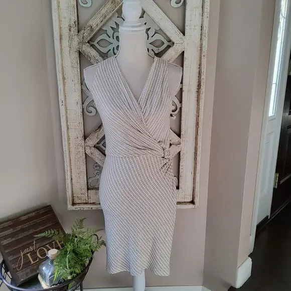 Bailey 44 Women's Sleeveless Faux Wrap Surplice Tiva Mini Dress in Linen & White - Picture 3 of 15